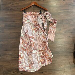 Lulu's Blush and Rust Paisley Wrap Midi Skirt